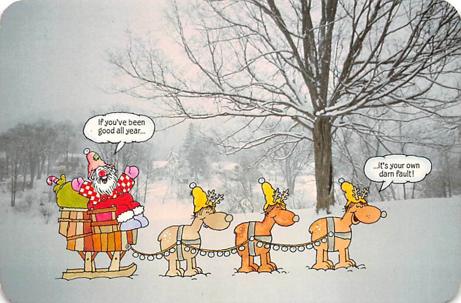 Santa Reindeer Funny Christmas Cartoon Vintage Hallmark Postcard Posted 1982