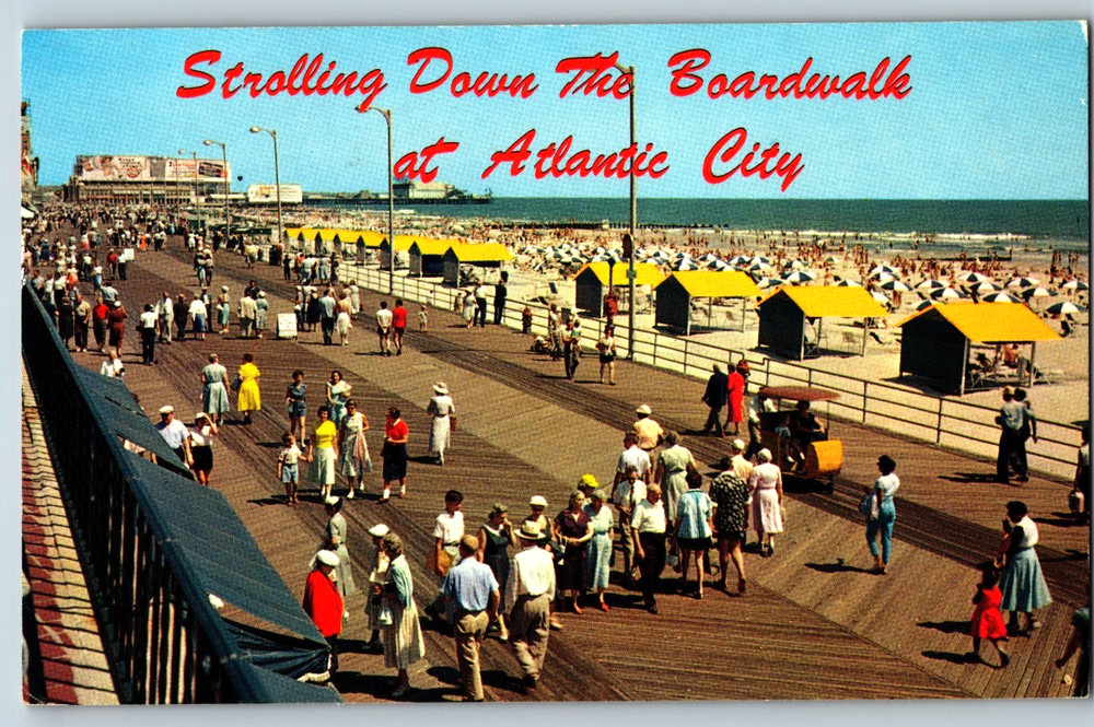 NJ Atlantic City Strolling Down the Boardwalk 1966 Cancel Chrome Postcard