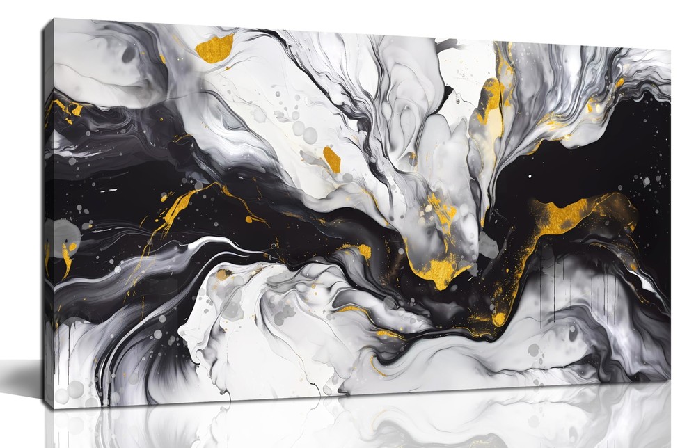 Alsingbago Large Abstract Canvas Wall Art for Living Room Bedroom Black and W...