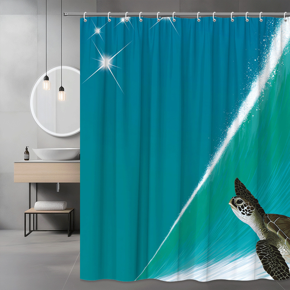 Sea Turtle Shower Curtain Ocean Wave Graphic Print
