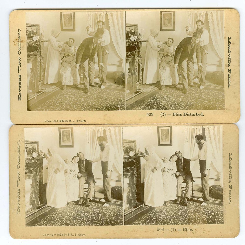 J0256~ Early Buff Keystone Bliss Disturbed – 2 Card Stereoview Set