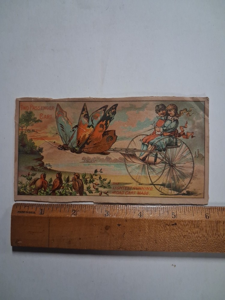 1880s-90s BUTTERFLIES Pulling Chariot VICTORIAN Trade Card BIRDS Children 3x6