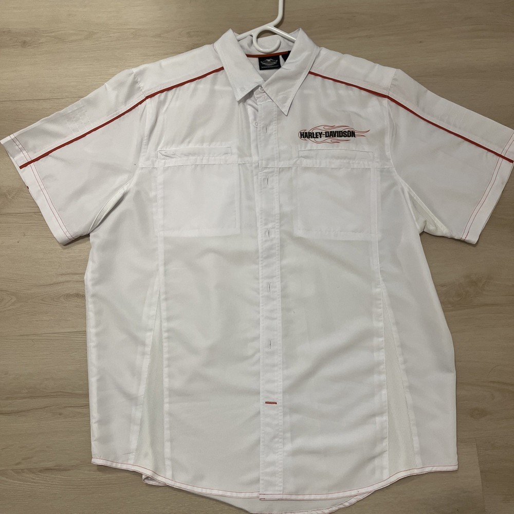 Vintage Y2K Harley-Davidson Flame Ripstop Button Up Biker Shirt Men's Size XL