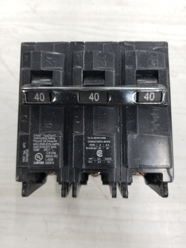 Siemens B340 40-Amp Three Pole 240-Volt 10Kaic Bolt In Breaker