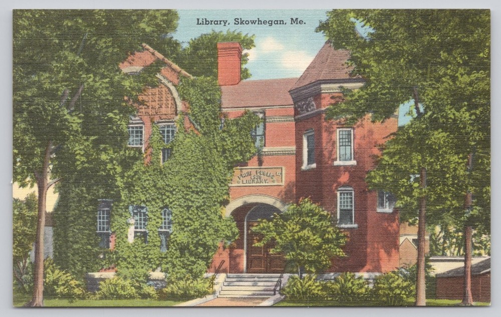 Skowhegan Maine Free Public Library Vintage Postcard Tichnor Bros.