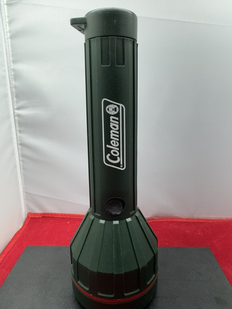Vintage Coleman Heavy Duty Flashlight  D Batteries Camping Green-Tested Works
