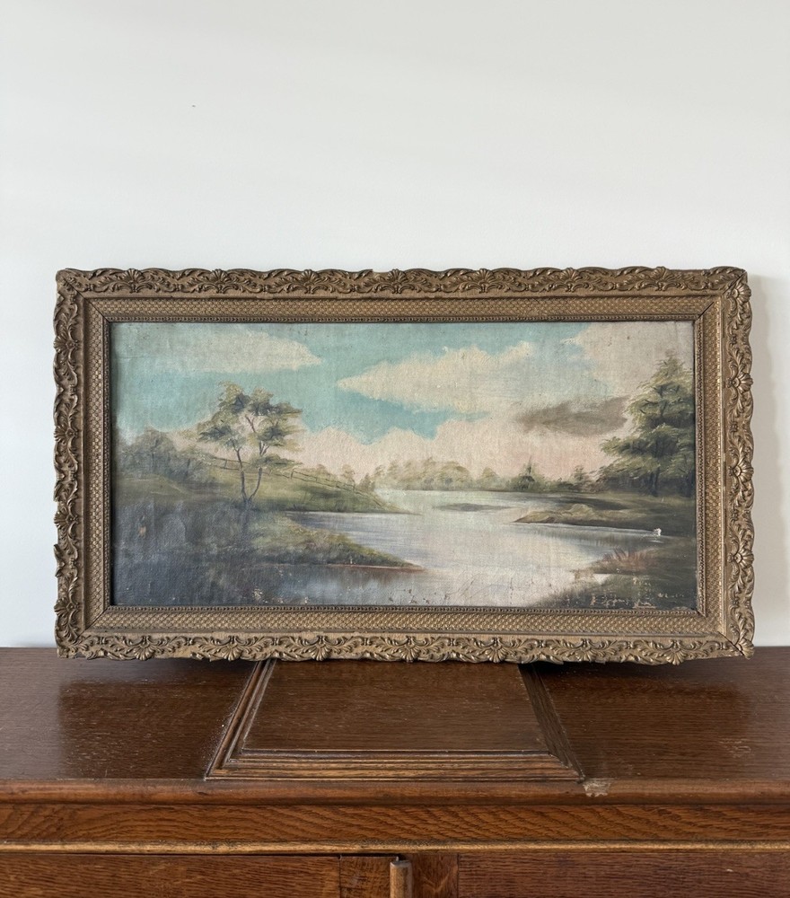 Antique Landscape Oil On Canvas/ Antique Painting/ Oil Painting