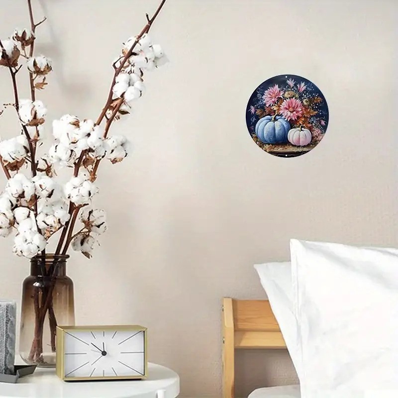 Vintage Floral Pumpkin Wreath Metal Wall Decor Thanksgiving