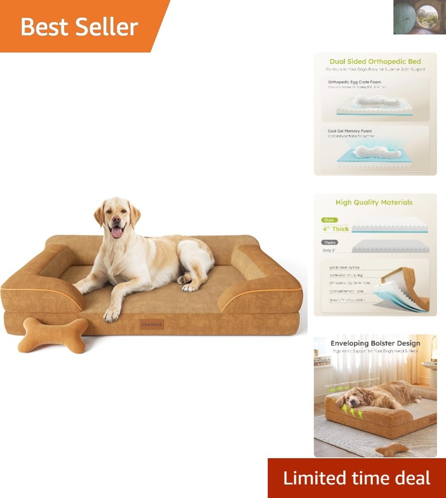 Plush Jumbo Dog Bed with Cooling Properties - Ideal for Extra Large Dogs, Brown