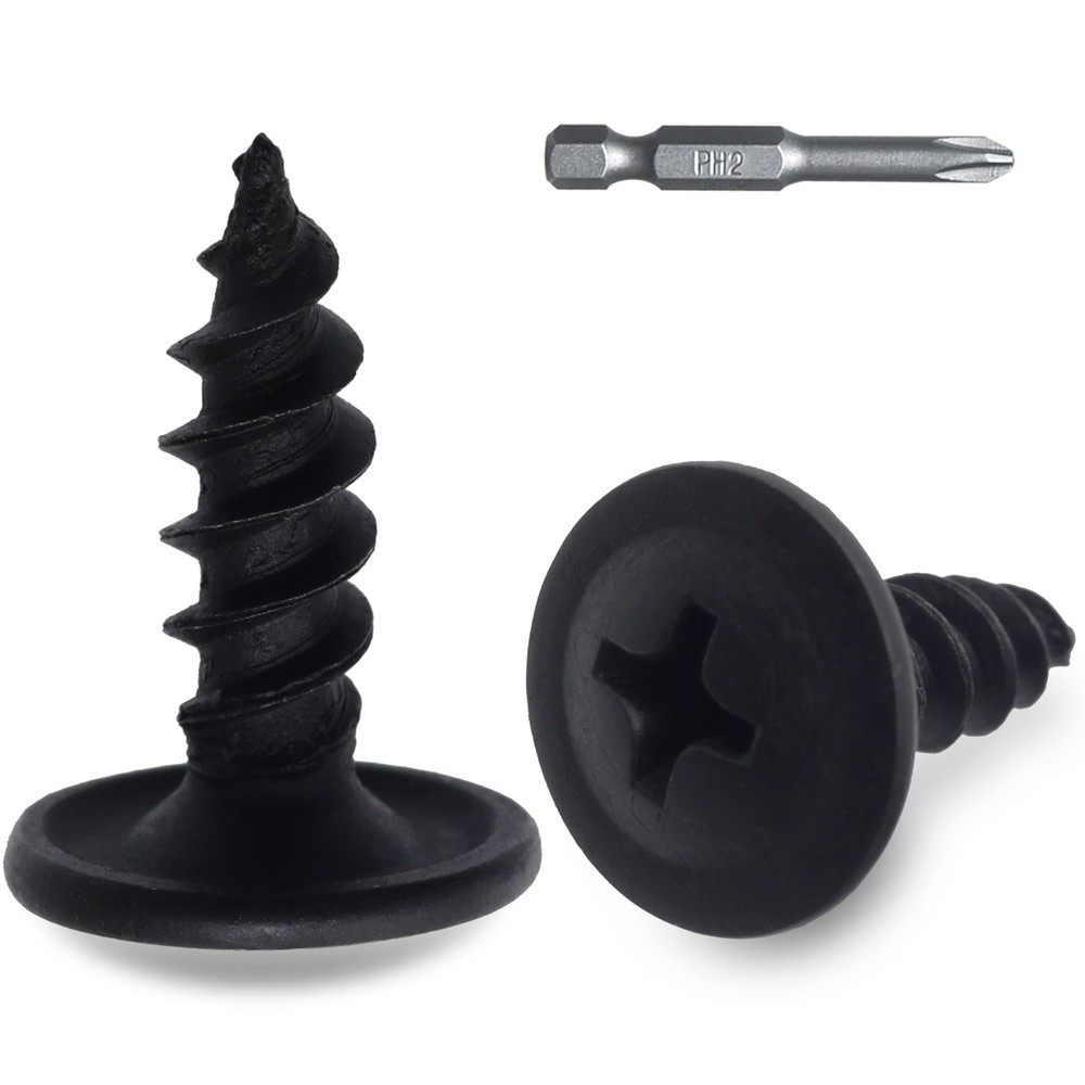 200pcs #8 Wood Screws Phillips Drive Black Truss Head with Bit