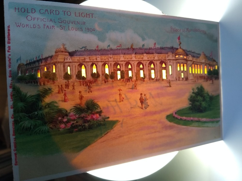 1904 St. Louis World's Fair Palace of Manufactures Hold to Light Postcard HTL