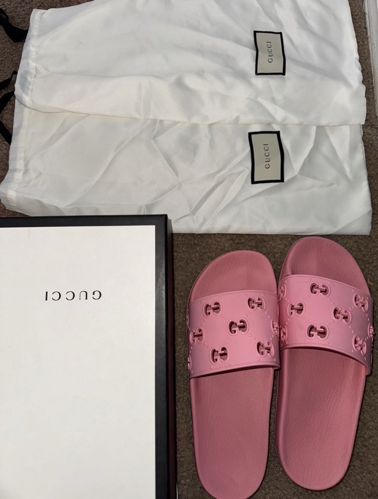Gucci Womens Luxury Leather Slides with GG Logo