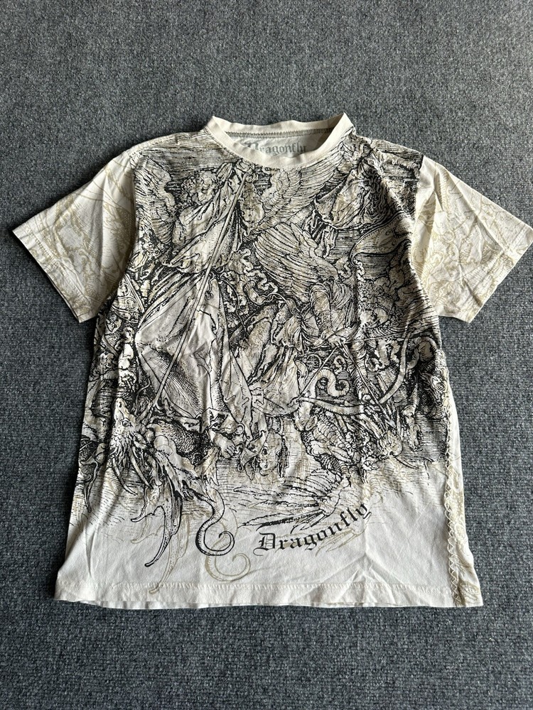 Dragonfly Shirt Mens Size L Affliction Style Y2K Grunge Graphic Double Sided