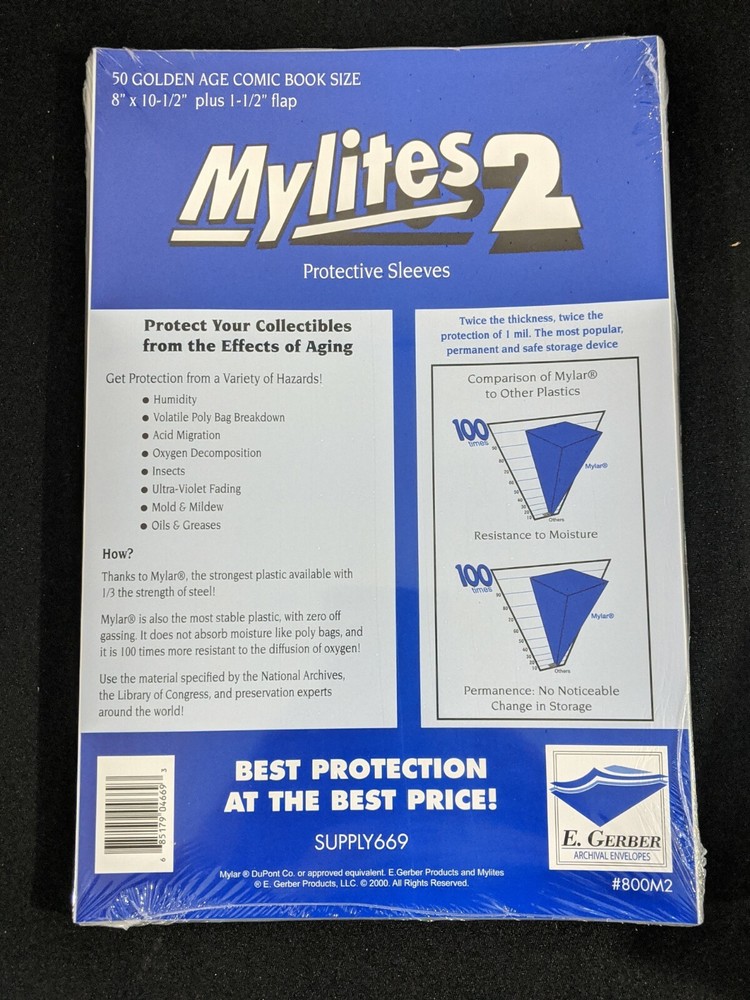 50 E. Gerber Mylites 2 Mil Mylar Golden Age Comic Book Bags  800M2 8