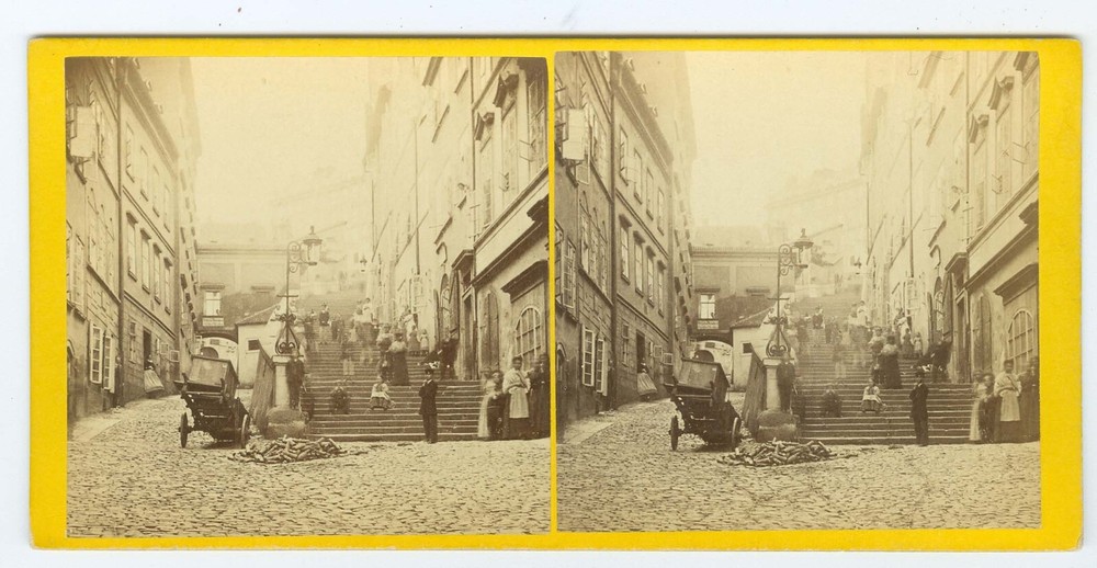 G1291~ CZECH – Prague Schlosstiege Castle Stairs c.1860s Stereoview –F. Fridrich