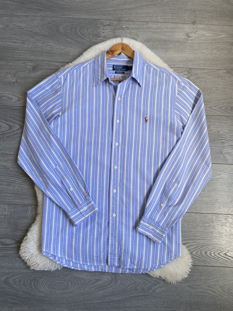 Polo Ralph Lauren Shirt Mens Large L Blue White Striped Oxford Long Sleeve Pony