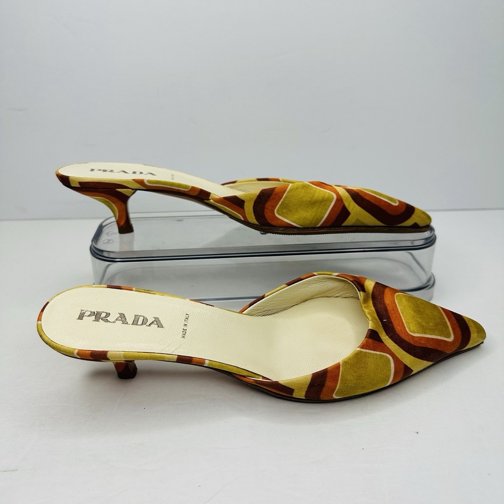 Vintage Prada Yellow Orange Slip On Heels Size 35 EU Made in Italy