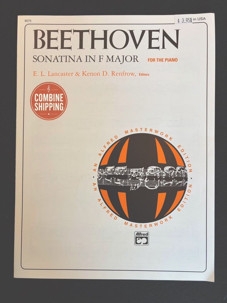 Beethoven Sonatina in F Major Piano Sheet Music Alfred Masterwork Edition