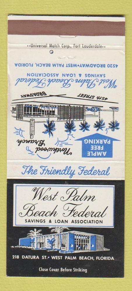 Matchbook Cover - West Palm Beach Federal Savings FL 30 Strike
