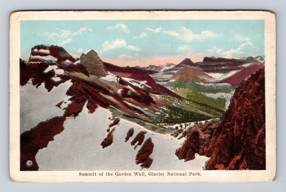 Glacier National Park MT-Montana, Summit Of The Garden Wall, Vintage Postcard