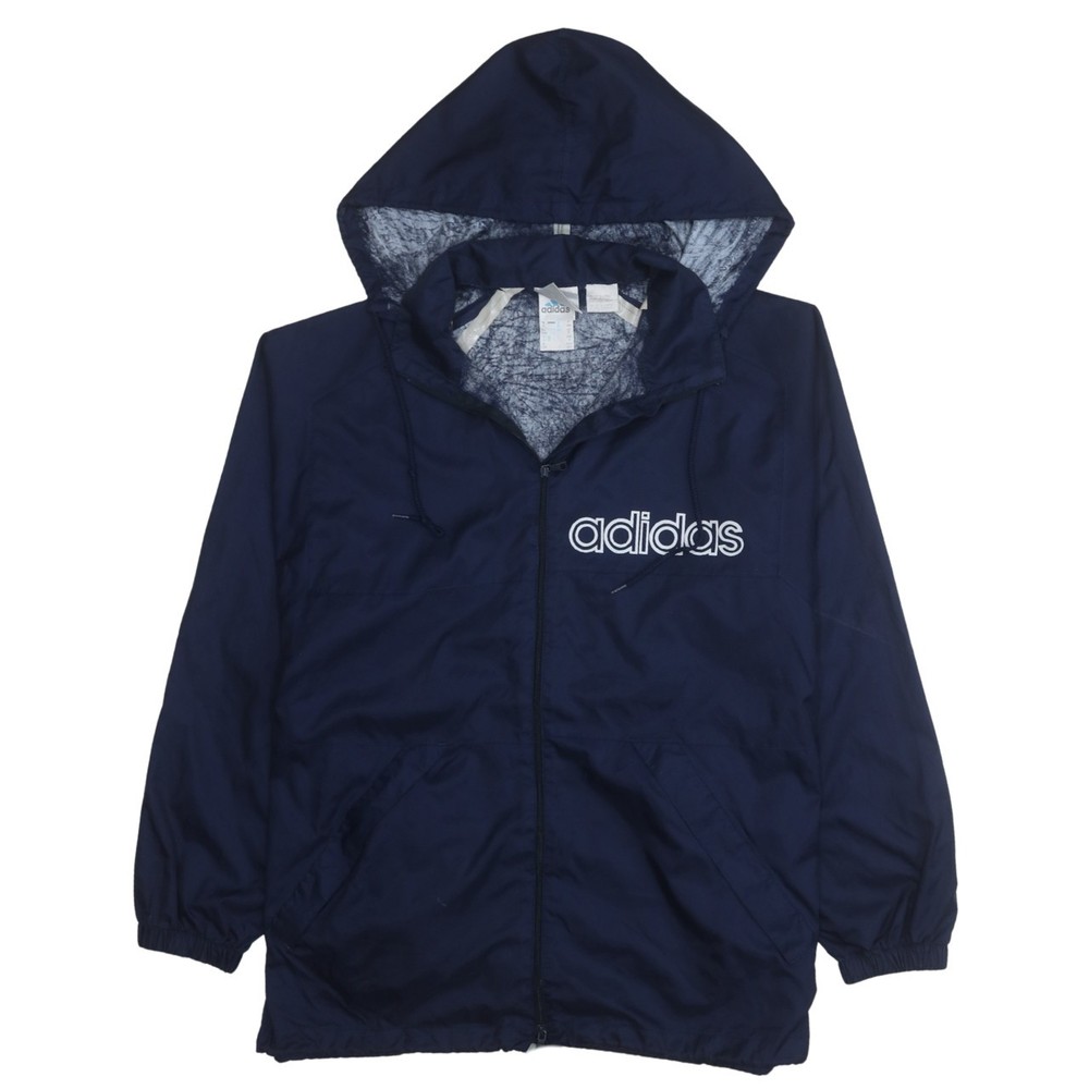 Adidas Mens Windbreaker Jacket Navy Blue Hooded Full Zip Trefoil Logo Vintage S
