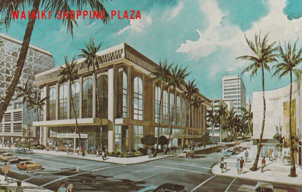 Waikiki Shopping Plaza Hawaii Vintage souvenir chrome Postcard