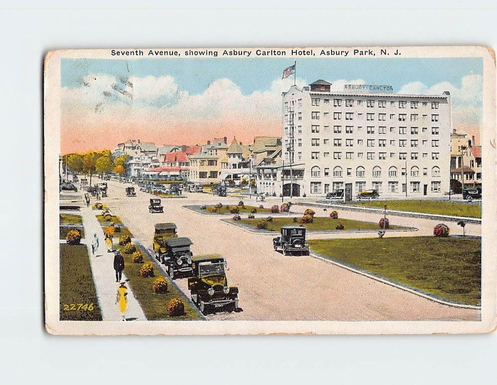 Postcard Seventh Avenue Asbury Carlton Hotel Park New Jersey USA North America