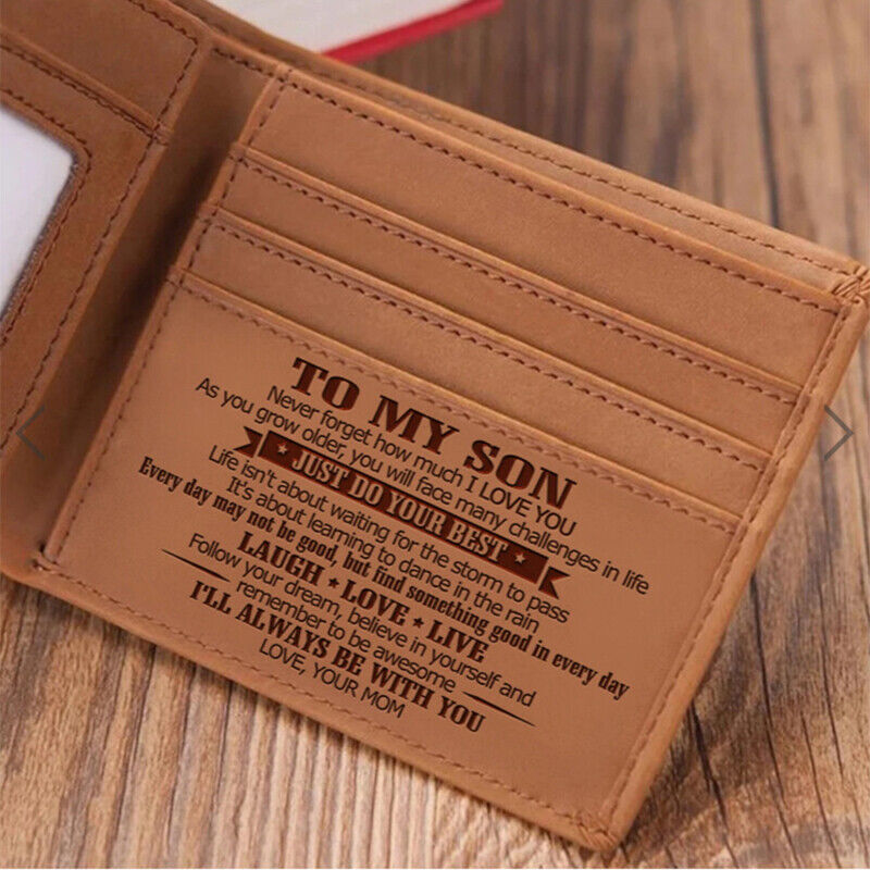 To My Son Customized Engrave Leather Wallet for Personalized Birthday Gifts