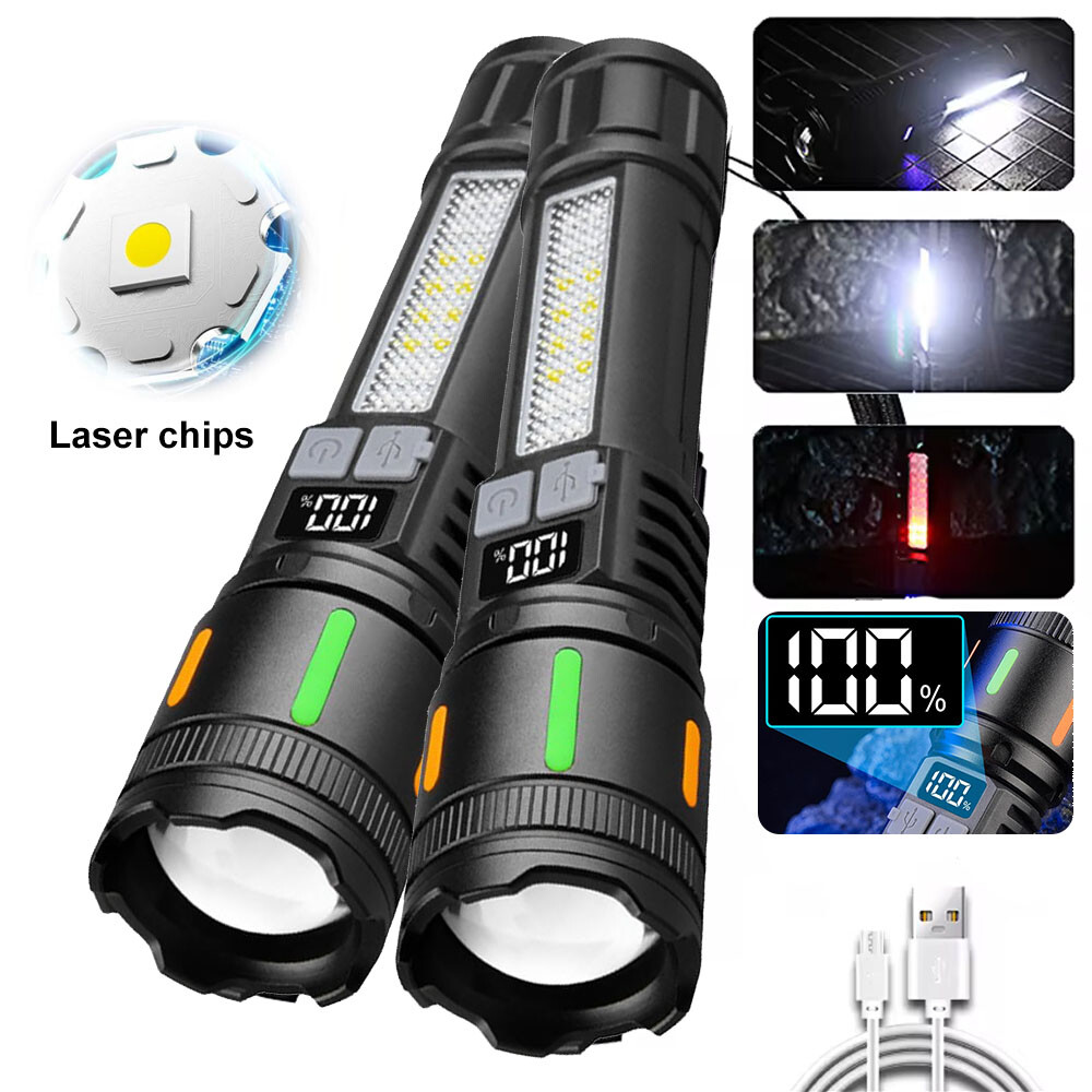 2 x 99000000 Lumens Super Bright LED Tactical Flashlight Rechargeable Work Light