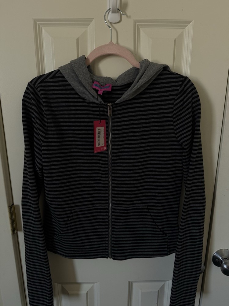 EDIKTED Women's Striped Full Zip Hoodie Black Gray  Size L