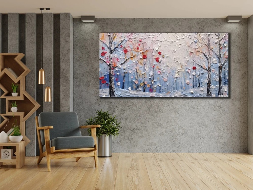 Abstract Forest Oil Painting Red White Unframed Canvas Print Australian Wall Art-image