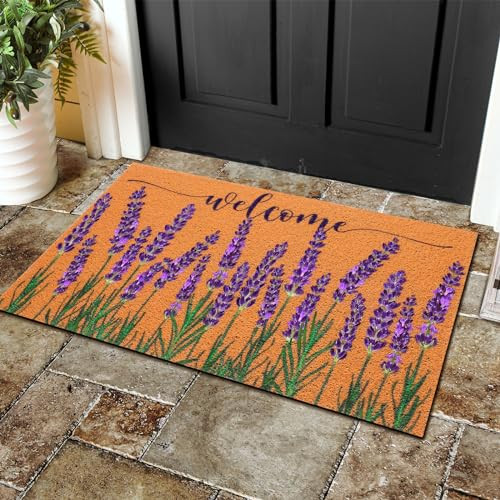 Lavender Floral Door Mat 17 x 29 Inch Spring Welcome Front Doormat Farmhouse