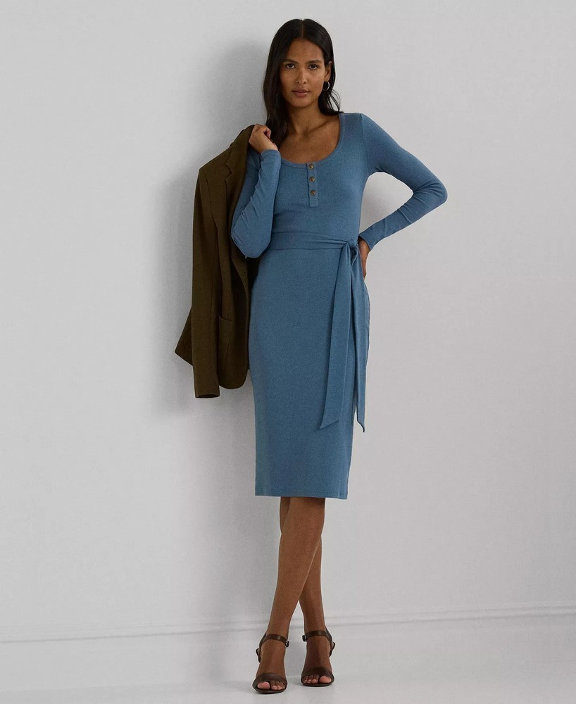 Lauren Ralph Lauren Women's Dress Sz M Women's Belted Rib-Knit