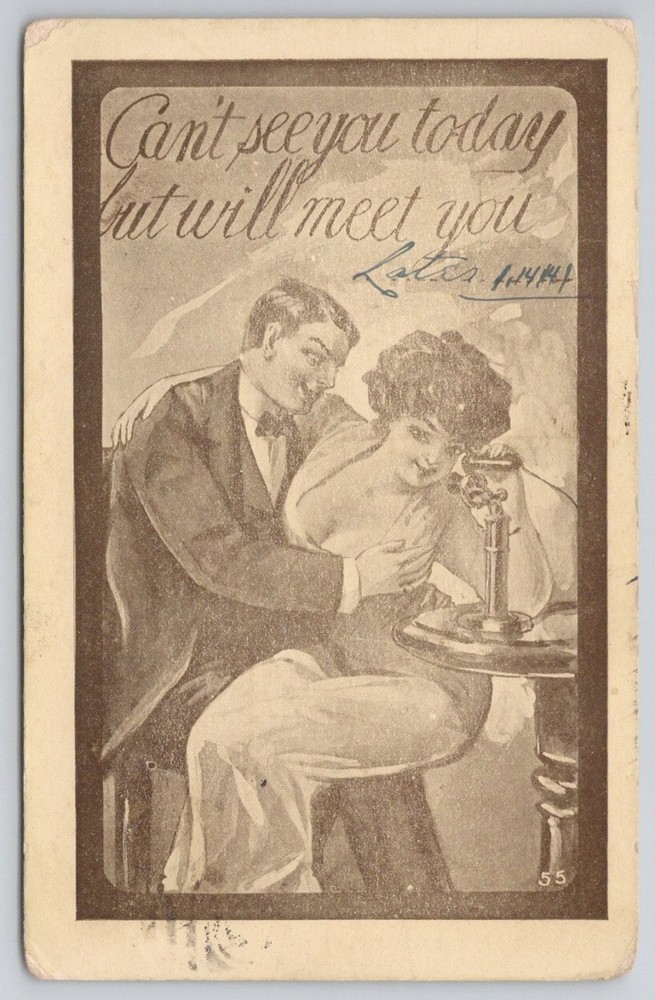1910 Flirtatious Couple Telephone Postcard Wilkes Barre PA Postmark