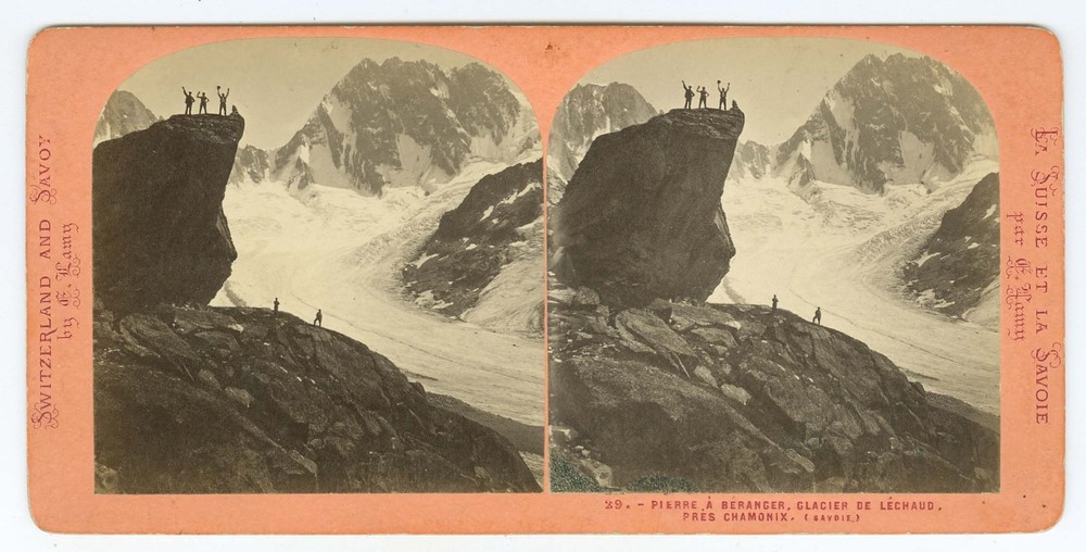 D0826~ FRANCE – Lechaud Glacier & Climbers Chamonix c1870 Stereoview by E.Lamy
