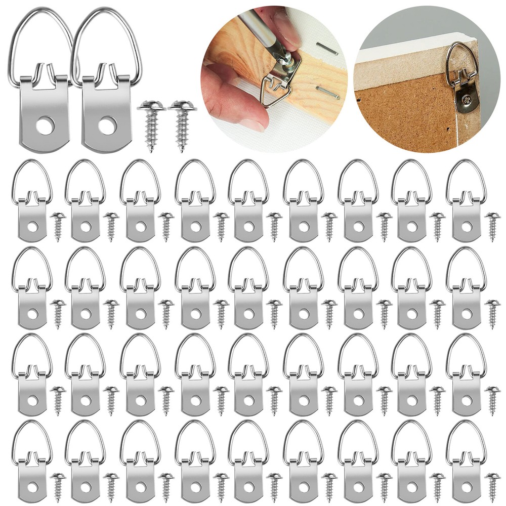 50/100Pcs Metal D Ring Picture Frame Hangers with Screws Photo Hanging Hooks Kit
