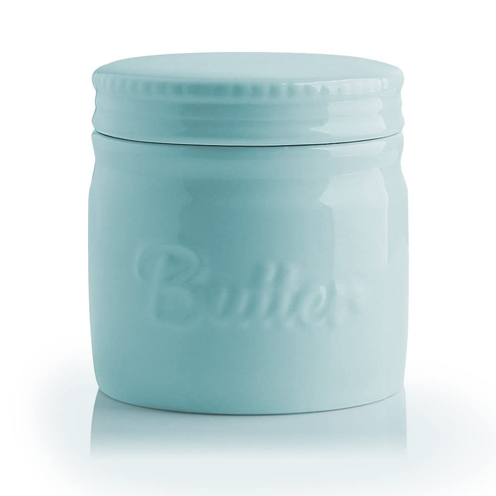 Porcelain Butter Keeper Crock, French Butter Dish with Water Line, Ceramic Bu...