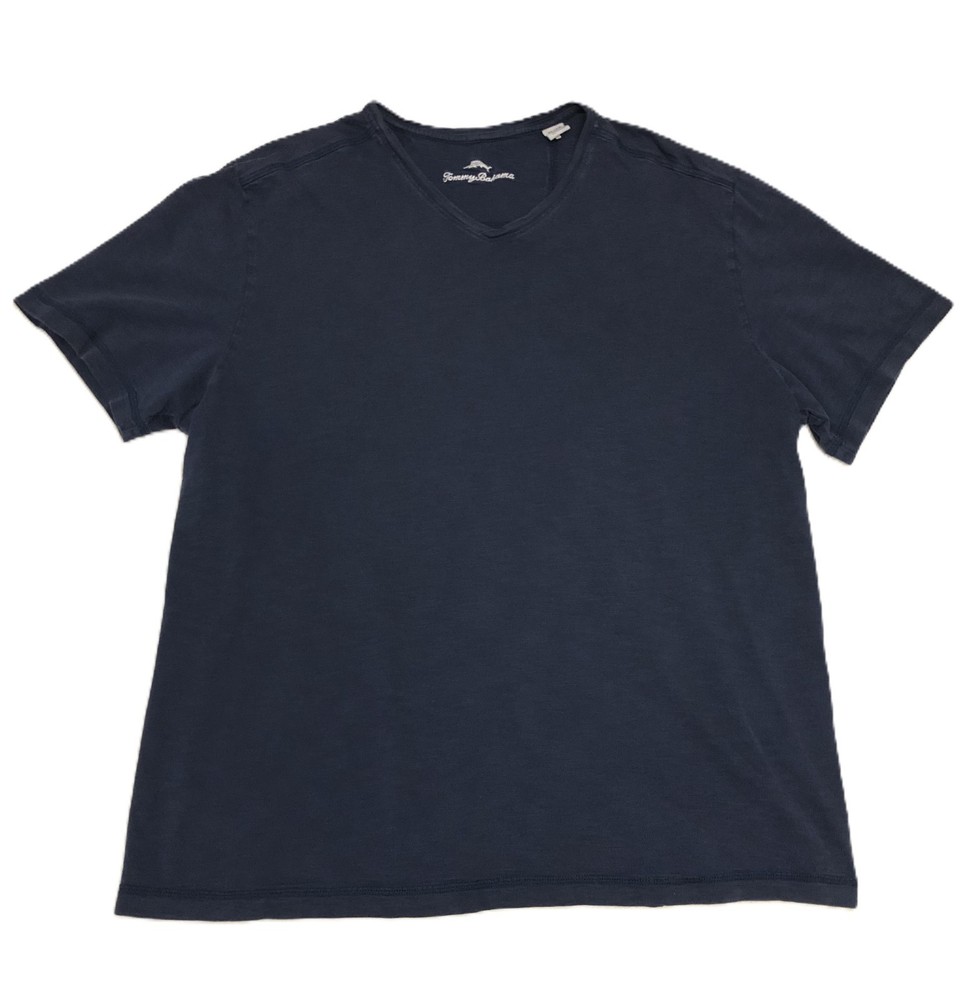Tommy Bahama Men's T Shirt XL Pima Cotton Blue Short Sleeve V Neck