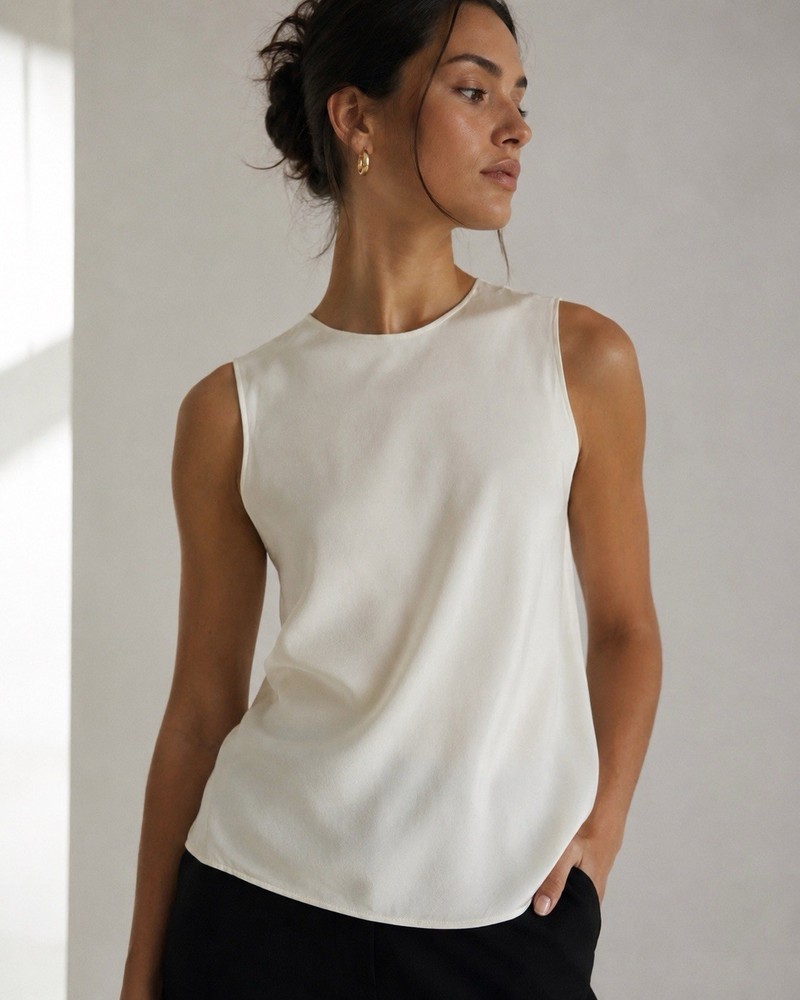 Banana Republic Women's 90s Minimalist Silk Top Ivory Sleeveless Quietly Luxury