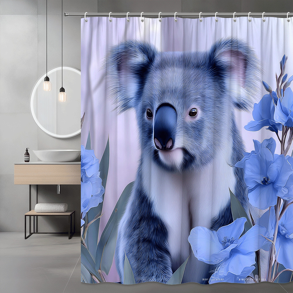 Koala Floral Shower Curtain Blue Animal Print
