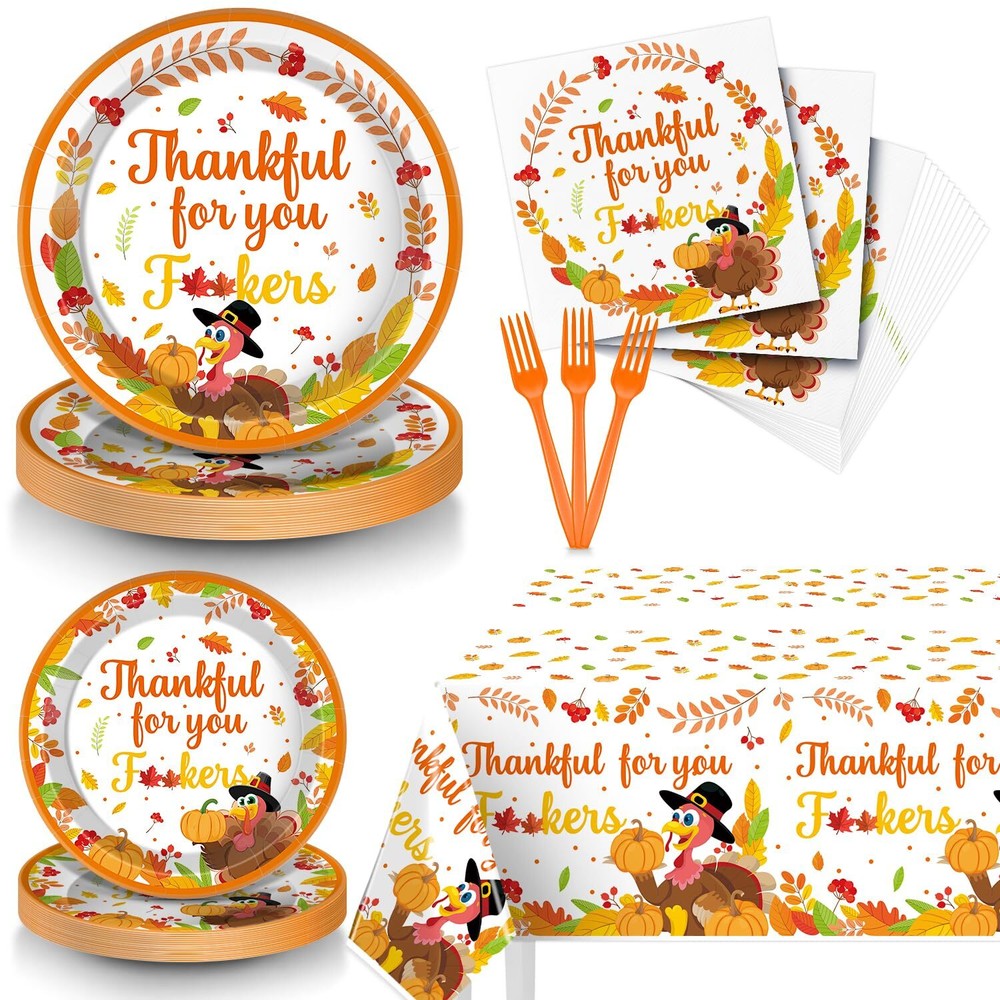 Thankful for you Tableware Thanksgiving Plates and Napkins Sets, Friendsgivin...