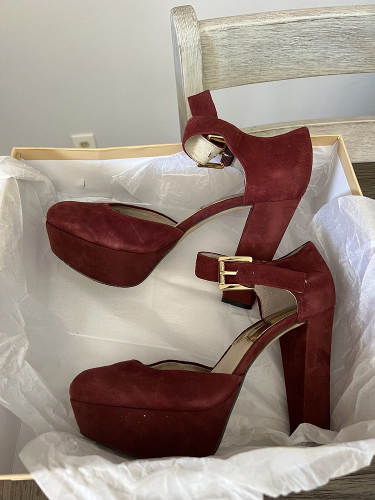 MK Michael Kors Sierra Burgundy Suede Platform Heels US6 Womens