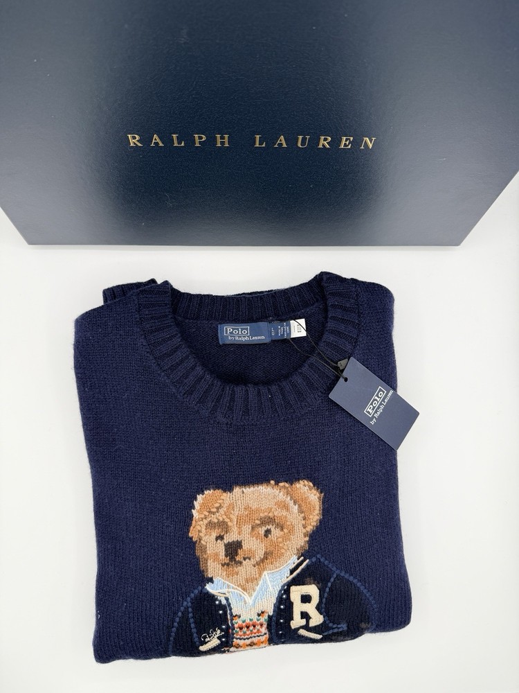 Polo Ralph Lauren Navy Wool Cashmere Polo Bear Sweater Men’s Large