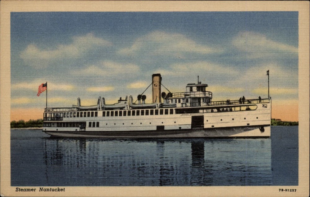 Nantucket Massachusetts Steamer ferry 1940s unused vintage linen postcard