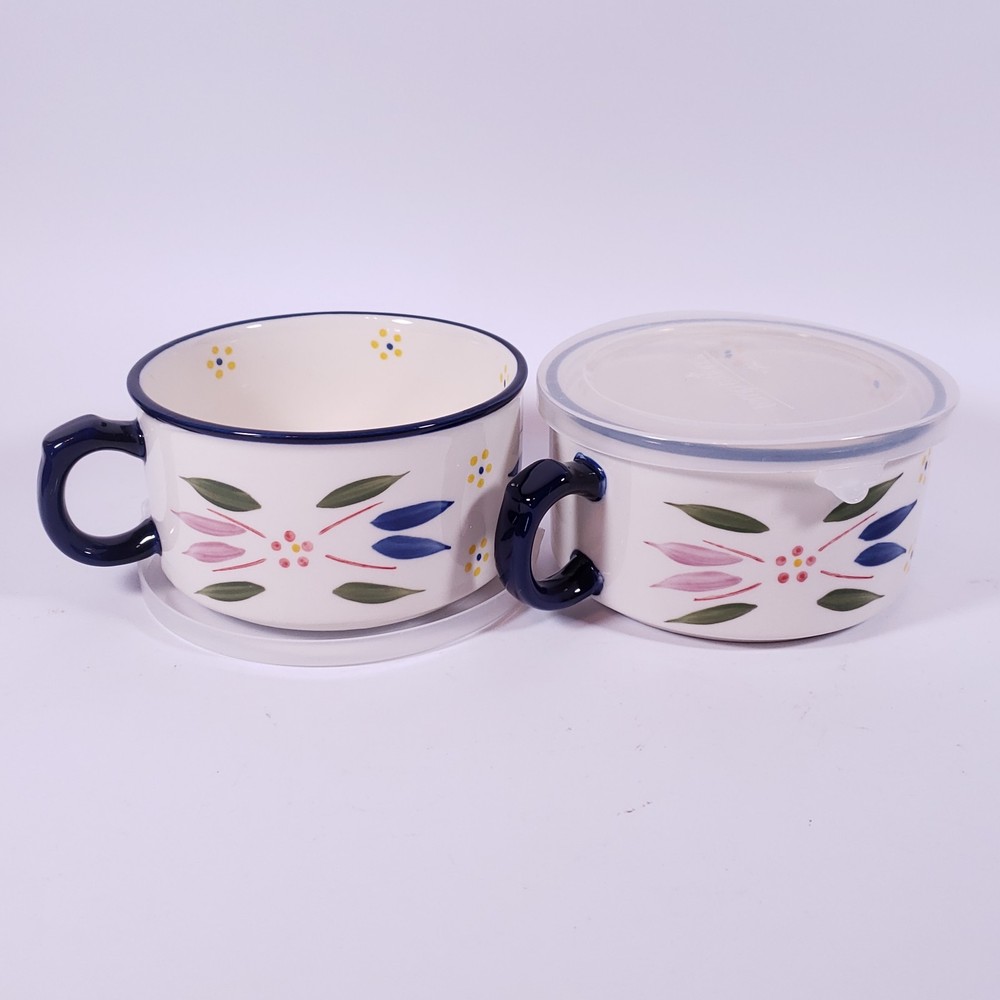 TEMPTATIONS Old World Confetti Ceramic SOUP MUG LID SET
