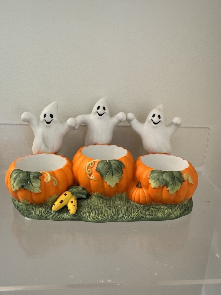 Partylite Ghost Trio Tealight Holder Halloween Pumpkin Decorations EUC No Box