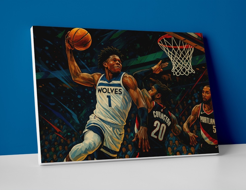 Anthony Edwards Poster or Canvas - Anthony Edwards Timberwolves Dunk Wall Art