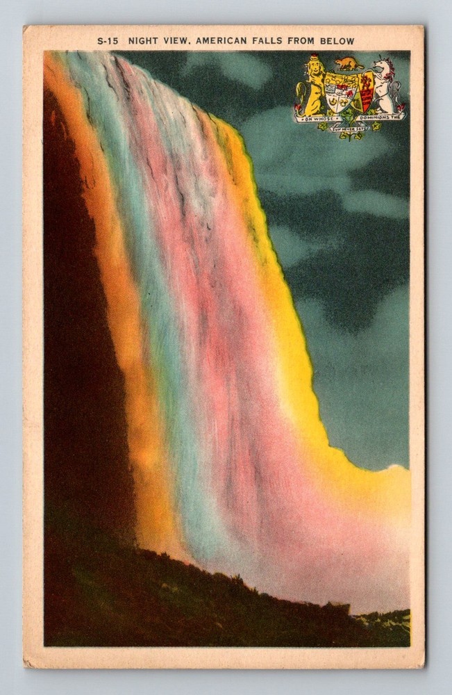 Canada- Niagara Falls American Fall Illuminated Old Postal Card Vintage Postcard