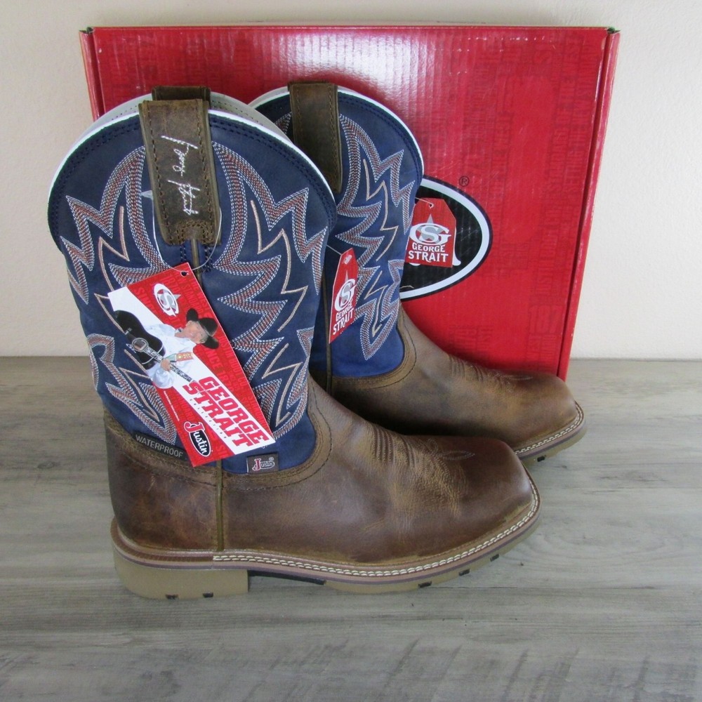Justin Mens 8D George Strait 11-Inch Wide Square Toe Boots in Cedar Brown