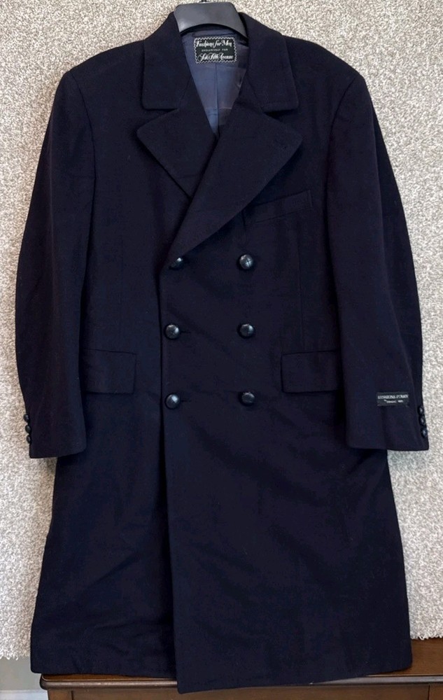 Vtg Saks Fifth Ave Mens 43S Navy Blue Wool Double Breasted Pea Coat Jacket NEW